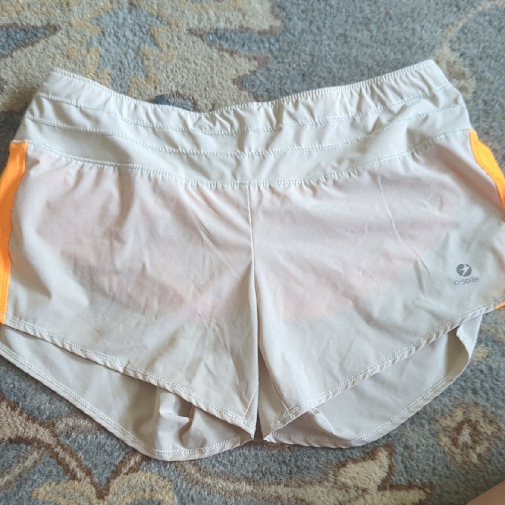 Oiselle White and Orange Athletic Shorts Lightweight Performance